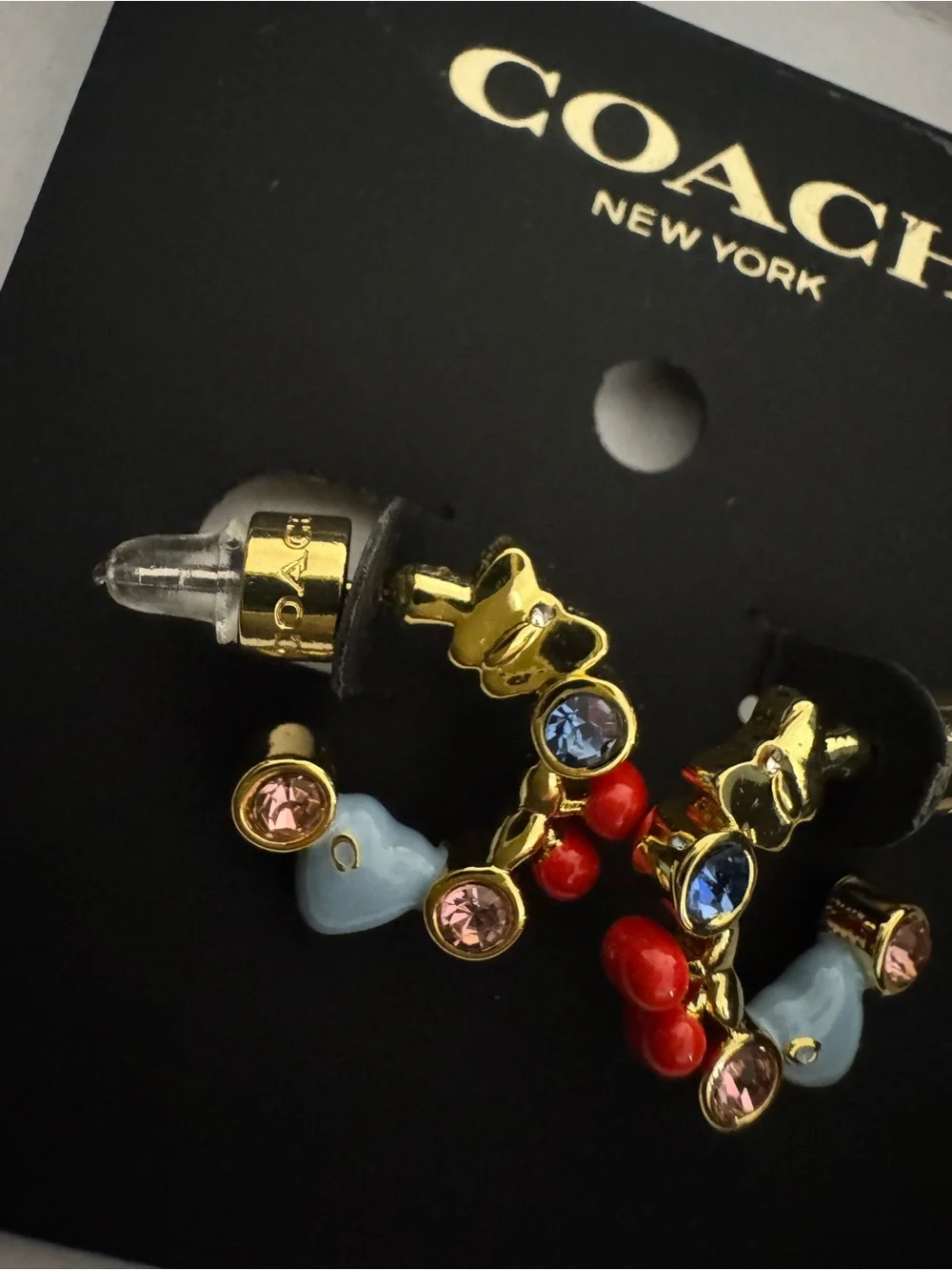 Coach Gold-Tone Multicolor Crystal & Enamel Stud Earrings